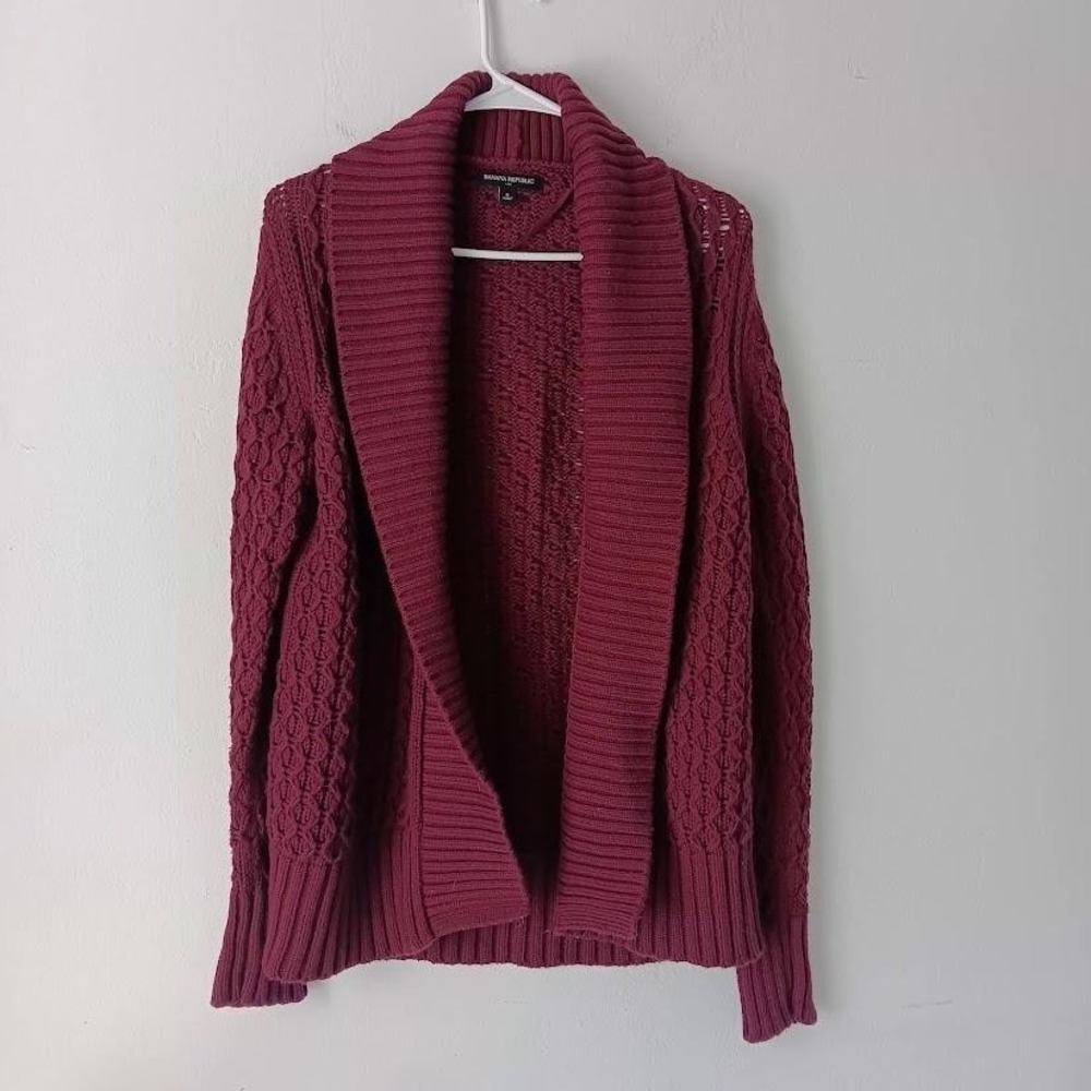 Banana‎ Republic Cardigan Sweater Womens Small Burgundy Shawl Collar Open Front